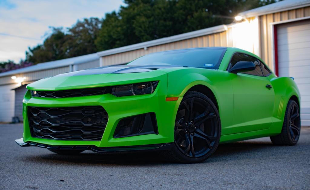 Camaro Wrapped in 3M Satin Apple